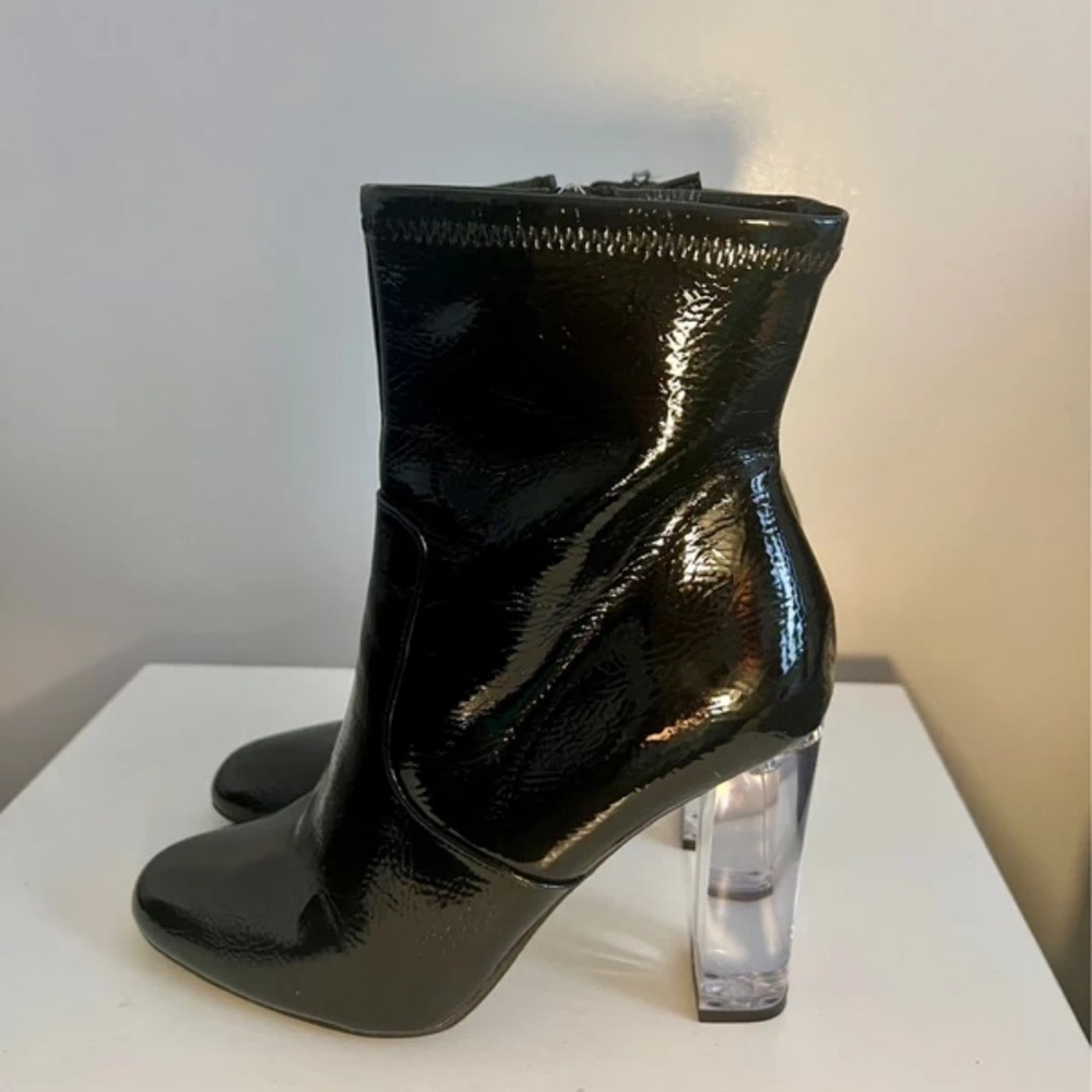 Steve Madden Shiny Black Boots with Clear Heel